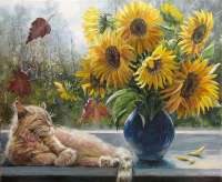 Без бренда «Подсолнухи в синей вазе возле кота» в Петрозаводске
