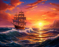 Парусник в закатном море