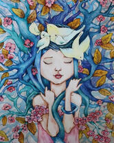 Девушка - весеннее дерево с птичками