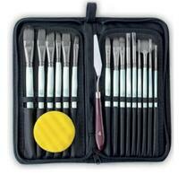Без бренда «Коробка 50 шт.: Набор кистей для рисования в чехле, премиум набор (15 нейлоновых кистей, 1 мастихин) белые» в Петрозаводске