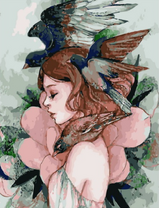 Без бренда «Девушка с большим цветком и птицы» в Петрозаводске в интернет-магазине  Без бренда «Девушка с большим цветком и птицы» в Петрозаводске