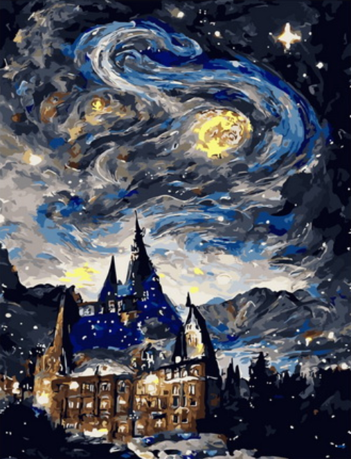 Картина по номерам 40x50 Звездная ночь над красивым замком