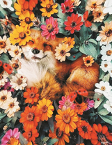 Довольная лисичка среди цветов