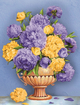 Букет желтых и фиолетовых пионов