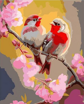 Две птички на цветущей ветви