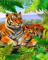 Тигр и тигрица в окружении зелени