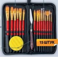 Без бренда «Набор кистей для рисования в чехле, премиум набор (15 нейлоновых кистей, 1 мастихин) красные» в Петрозаводске