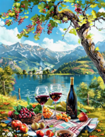 Без бренда «Винный натюрморт с бокалами, бутылкой вина, фруктами и ягодами» в Петрозаводске