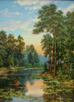 Тихая река в сосновом лесу