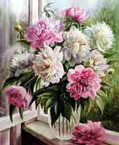 Без бренда «Пионы в прозрачной вазе у окна» в Петрозаводске